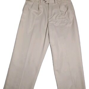 Croft & Barrow Men's Dress Pants 34x32 Beige Business Pleated Cuffed Office